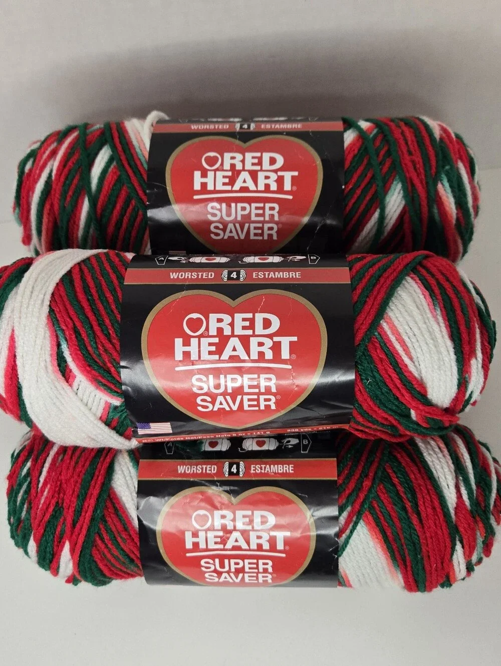 Red Heart Super Saver 4 MISTLETOE Variegated Acrylic Yarn 5 Skeins 5 Oz Each